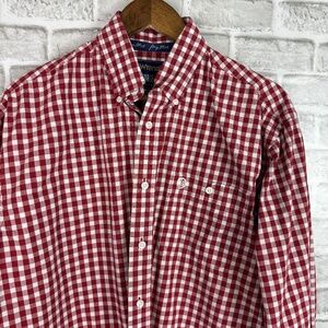 Wrangler George Strait Dark Red Gingham Button Down Western Shirt Mens MEDIUM